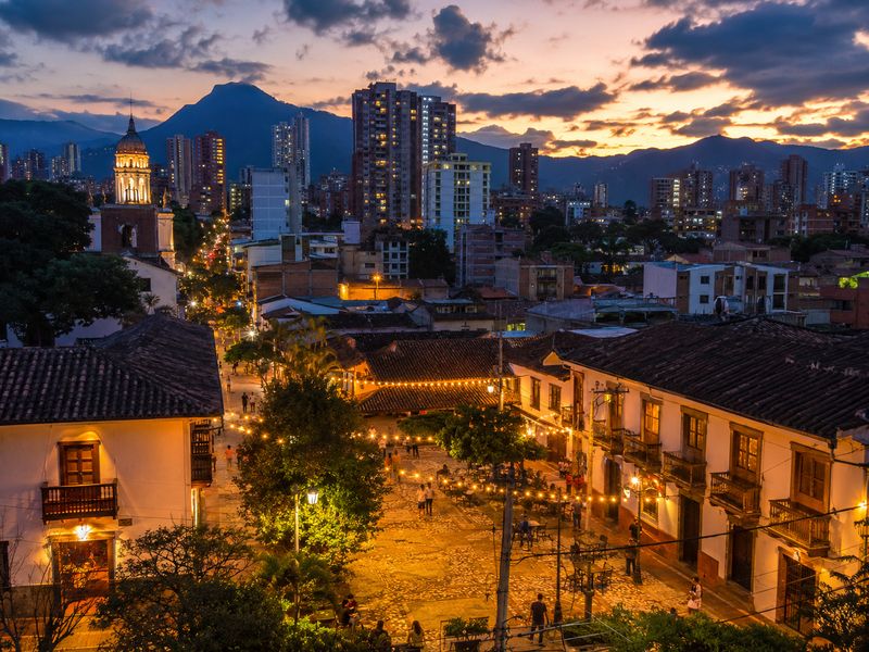 Sabaneta town center at dusk
